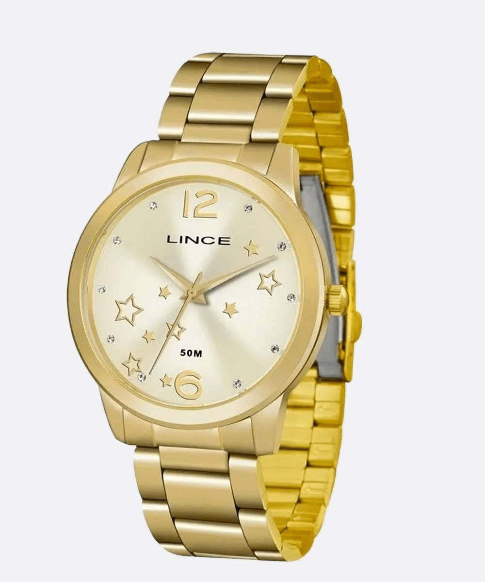 Kit Relógio Feminino Lince Dourado LRGH092L