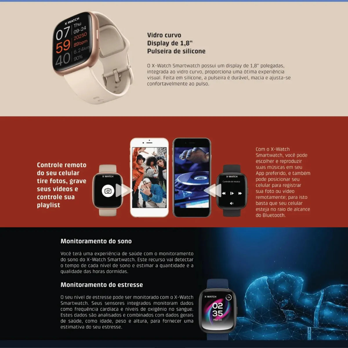 Relógio Smartwatch Orient X Watch Original - Branco/Grafite